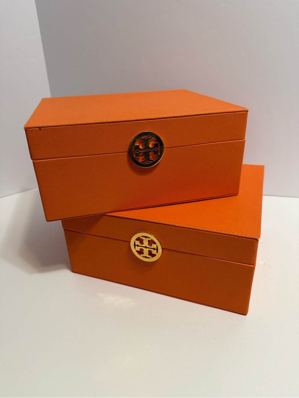 Authentic Tory Burch Classic Orange w/Gold Logo Empty Gift Jewelry Storage Boxes